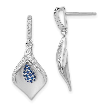 True Fire Sterling Silver Polished & Satin White & Blue CZ Dangle Post Earr