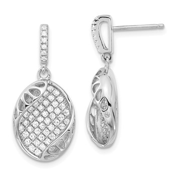 Pure Fire Sterling Silver CZ Oval Post Dangle Earrings