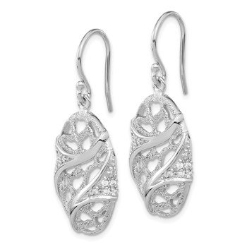 Sterling Silver Polished & Textured CZ Oval Dangle Earrings — alternate view