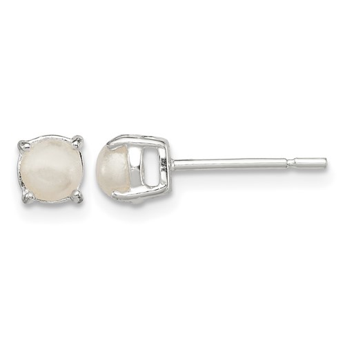 Sterling Silver Polished Imitation Pearl Post Earrings
