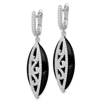Sterling Silver Rhodium-plated CZ and Onyx Hinged Hoop Earrings — alternate view