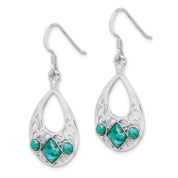 Sterling Silver Rhodium-plated Recon. Turquoise Dangle Earrings — alternate view