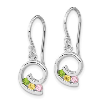 Sterling Silver Polished Green,Yellow & Pink CZ Swirl Dangle Earrings — alternate view