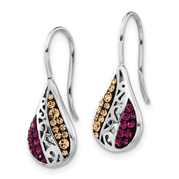 Sterling Silver Champagne & Purple Crystal Teardrop Dangle Earrings — alternate view