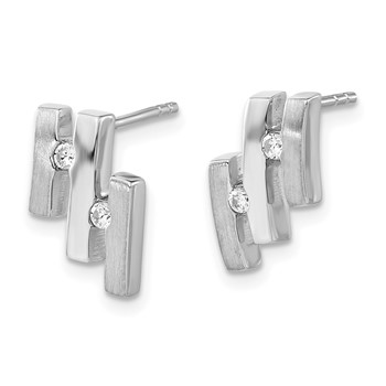 Sterling Silver Brushed And Polished CZ Post Earrings — alternate view