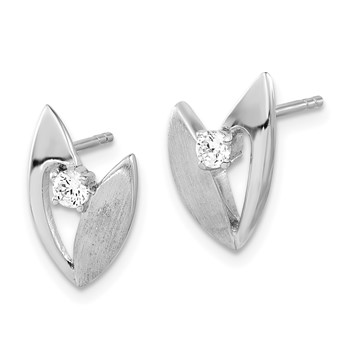 Sterling Silver Polished And Brushed CZ Earrings — alternate view