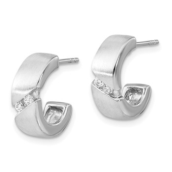 Sterling Silver Polished & Brushed CZ Post Hoop Earrings — alternate view