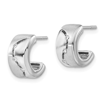 Sterling Silver Brushed & Polished CZ Post C-Hoop Earrings — alternate view