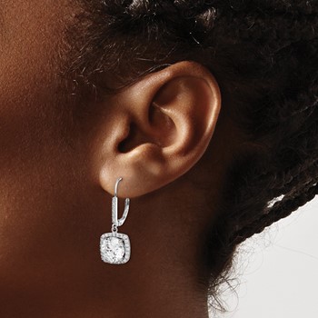 Sterling Silver Rhodium-plated Polished CZ Dangle Earrings — alternate view