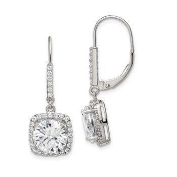 Sterling Silver Rhodium-plated Polished CZ Dangle Earrings