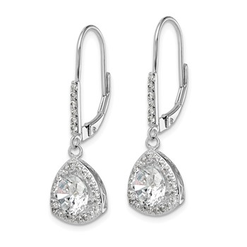 Sterling Silver Rhodium-plated Polished CZ Leverback Earrings — alternate view