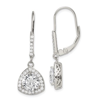 Sterling Silver Rhodium-plated Polished CZ Leverback Earrings