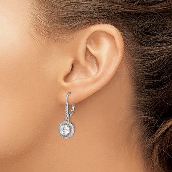 Sterling Silver Rhodium-plated Polished Leverback CZ Earrings — alternate view