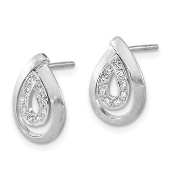 Sterling Silver Brushed CZ Teardrop Post Earrings — alternate view