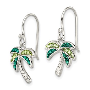 Sterling Silver Rhodium-plated Polished Green Crystal Palm Tree Earrings — alternate view