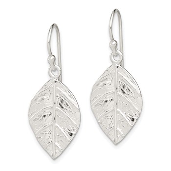 Sterling Silver Leaf Textured Dangle Earrings — alternate view