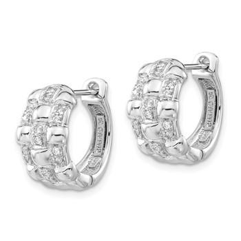 Sterling Silver Polished CZ Woven Hinged Round Hoop Earrings — alternate view