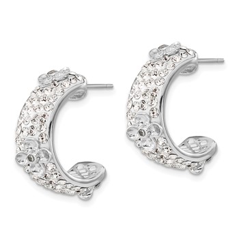 Sterling Silver Polished CZ & Crystal Floral Post C-Hoop Earrings — alternate view