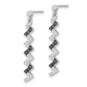 Sterling Silver Polished Black & White CZ Post Dangle Earrings — alternate view