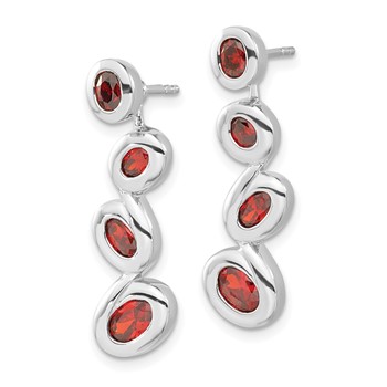 Sterling Silver Polished Red CZ Post Dangle Earrings — alternate view