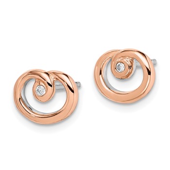 Sterling Silver Rhodium/Rose Gold-plated Polished CZ Swirl Post Earrings — alternate view
