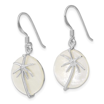 Sterling Silver Rhodium-plated Polished Round Mother of Pearl Palm Tree Earrings — alternate view