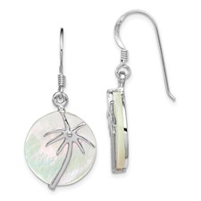 Image of Sterling Silver Rhodium-plated Polished Round Mother of Pearl Palm Tree Earrings