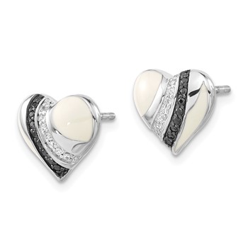 Sterling Silver Black Rhodium-plated Enameled Black & Clear CZ Heart Post Earrings — alternate view