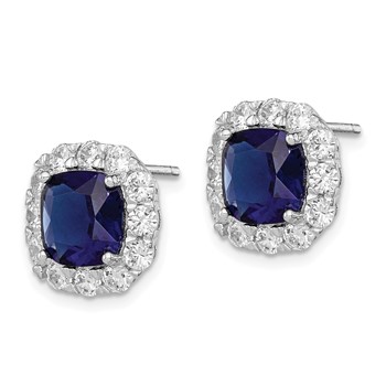 Sterling Silver Rhodium-plated Blue Glass and CZ Post Earrings — alternate view