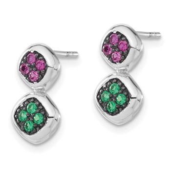 Sterling Silver Black Rhodium Synthetic Ruby & Synthetic Green Spinel Post Dangle Earrings — alternate view