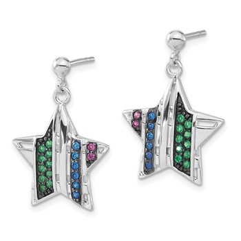 Sterling Silver w/ Black Rhodium Synthetic Spinel & Synthetic Ruby Star Post Dangle Earrings — alternate view
