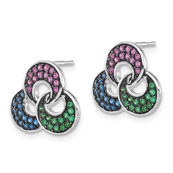 Sterling Silver w/ Black Rhodium Synthetic Spinel & Synthetic Ruby Post Earrings — alternate view