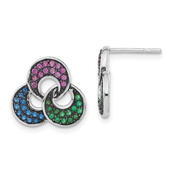 Sterling Silver w/ Black Rhodium Synthetic Spinel & Synthetic Ruby Post Earrings