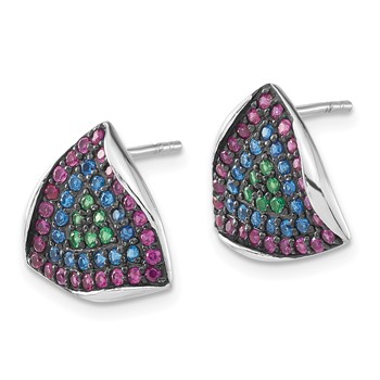 Sterling Silver w/ Black Rhodium Synthetic Spinel & Synthetic Ruby Triangle Post Earrings — alternate view