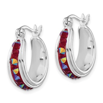 Sterling Silver Polished Pink Crystal Round Hoop Earrings — alternate view