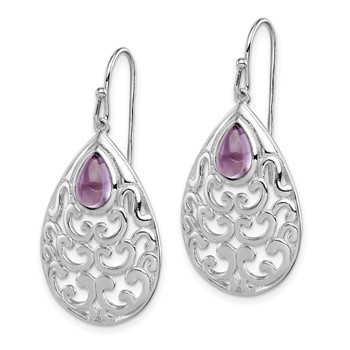 Sterling Silver Rhodium-plated Amethyst Teardrop Shepherd Hook Earrings — alternate view