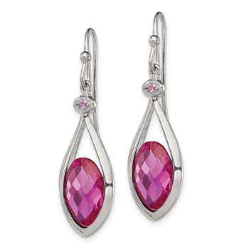Sterling Silver RH-plated Polished Synthetic Pink Bead Shepherd Hook Earri — alternate view