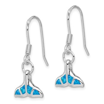 Sterling Silver Rhodium-plated Created Opal Dolphin Tail Dangle Earrings — alternate view