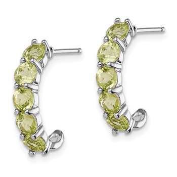 Sterling Silver Rhodium-plated Peridot J-Hoop Earrings — alternate view