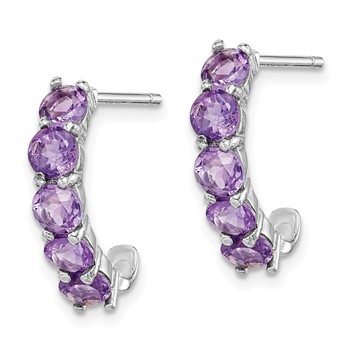 Sterling Silver Rhodium-plated Amethyst J-Hoop Earrings — alternate view