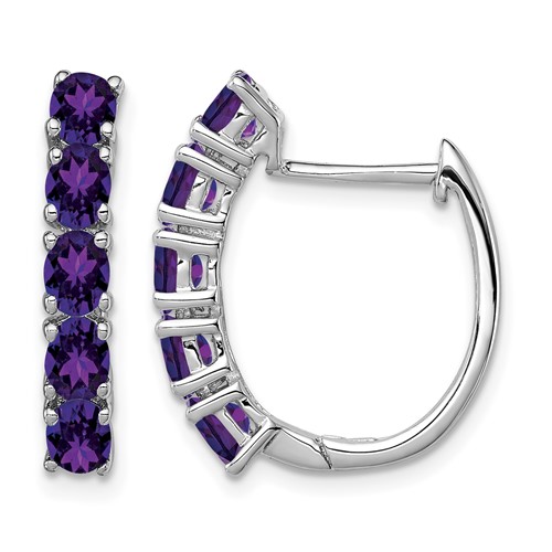 Sterling Silver Rhodium-plated Polished Amethyst Hinged Hoop Earrings
