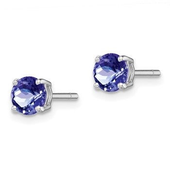 Sterling Silver Rhodium-plated Round Tanzanite Post Earrings — alternate view