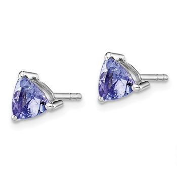 Sterling Silver Rhodium-plated Trillion Tanzanite Post Earrings — alternate view