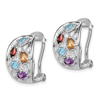SS Rhodium-plated Amethyst/Blue Topaz/Garnet/Citrine Omega Back Earrings — alternate view