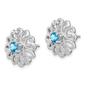 Sterling Silver Rhodium-plated Blue Topaz Studs with Earring Jackets — alternate view