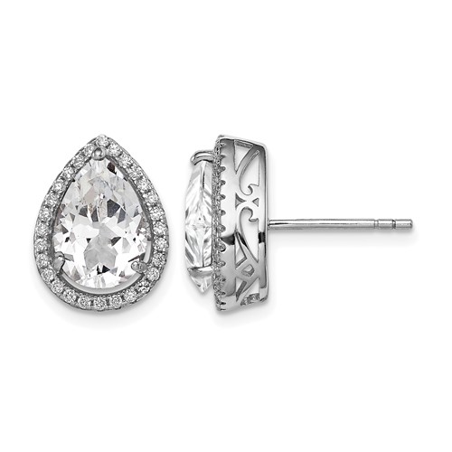 Sterling Silver Rhodium Created White Topaz & CZ Post Earrings