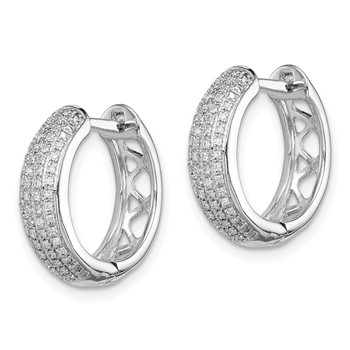 Sterling Silver Rhodium Diam. Hinged Hoop Earrings — alternate view