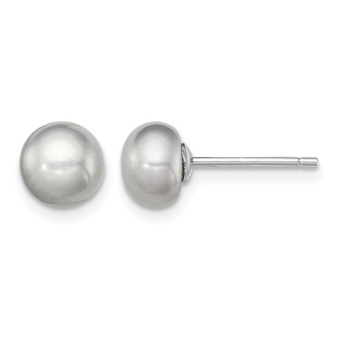 Sterling Silver Rh-plated 6-7mm Grey FW Cultured Button Pearl Stud Earrings