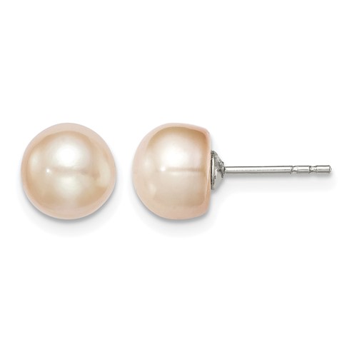 Sterling Silver Rh-plated 7-8mm Pink FW Cultured Button Pearl Stud Earrings