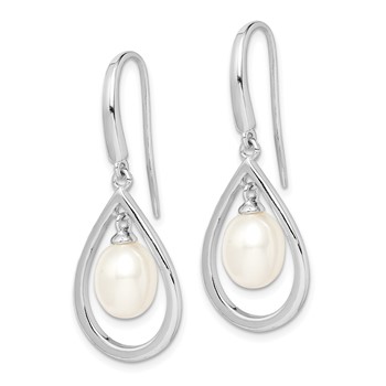 Sterling Silver Rhodium-plated 6-7mm White Teardrop Freshwater Cultured Pearl Dangle Earrings — alternate view